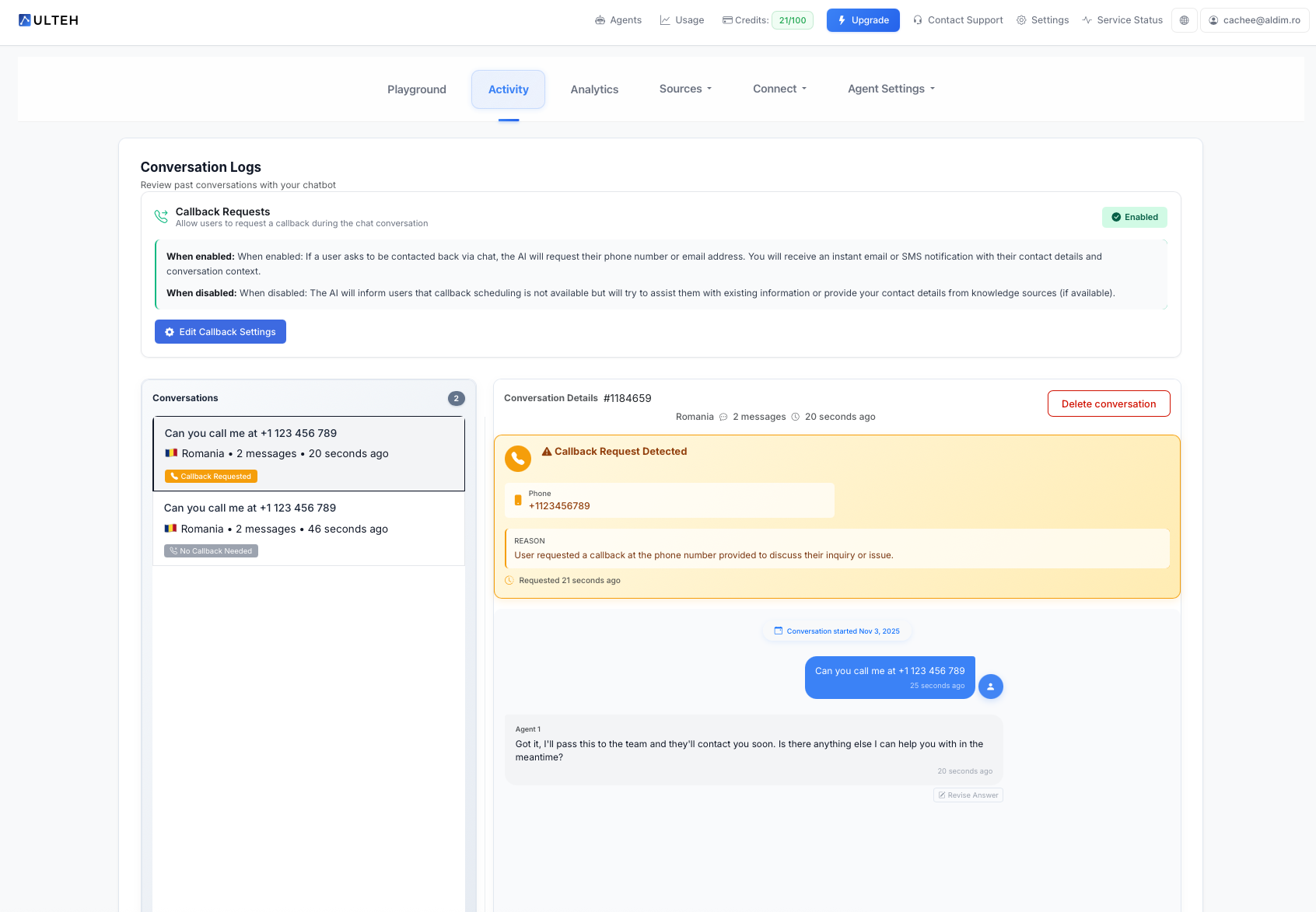 Resumen de la pestaña Actividad