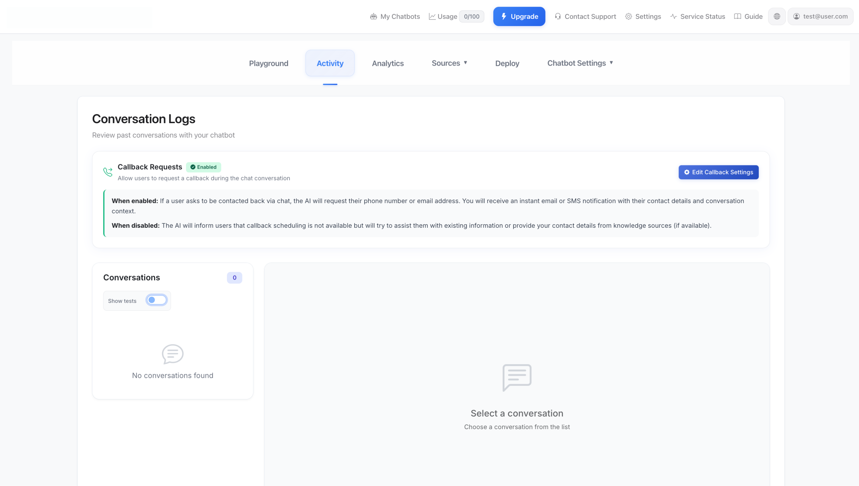 Registros de actividad y conversaciones