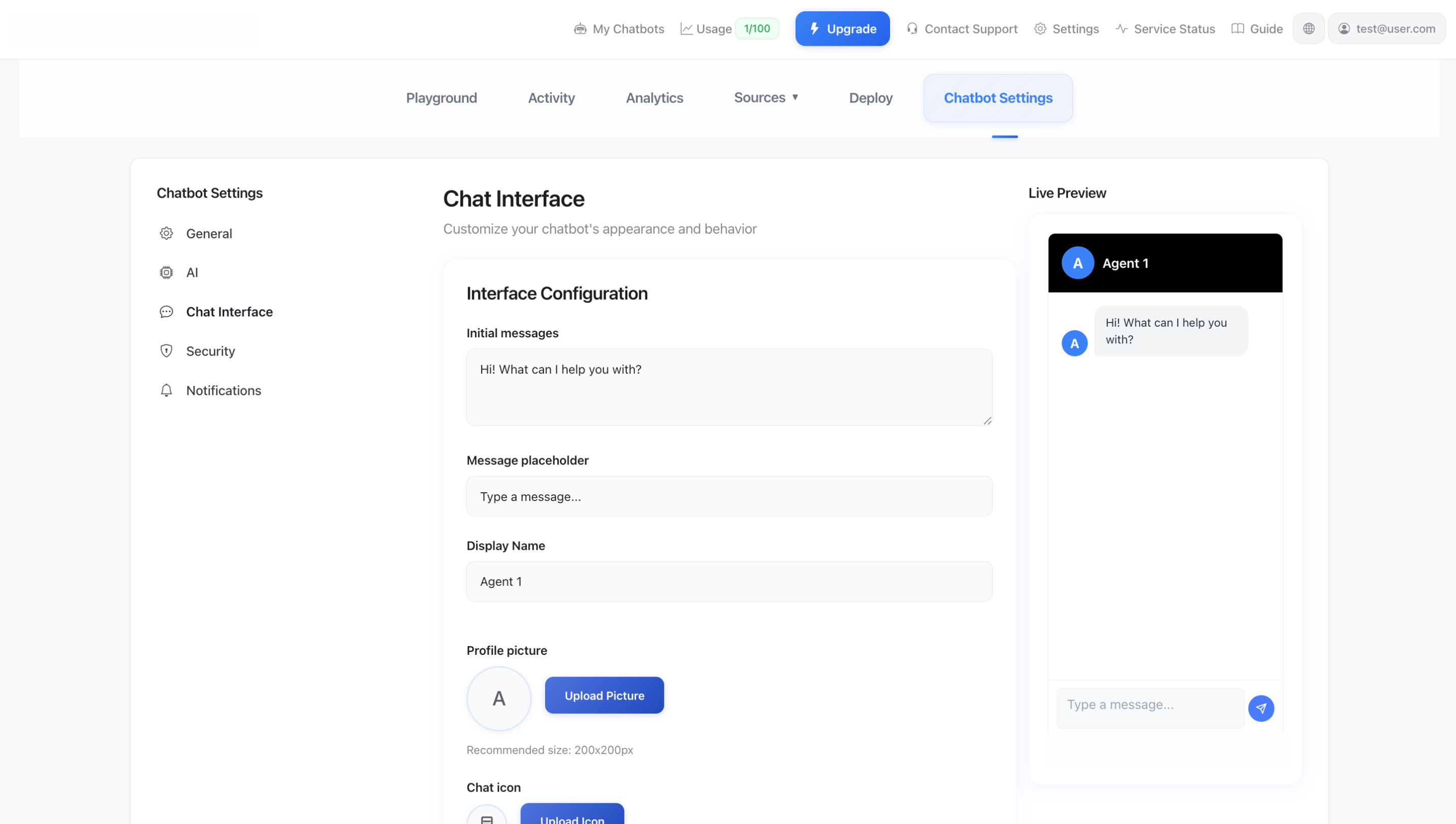 Configuración de la interfaz de chat