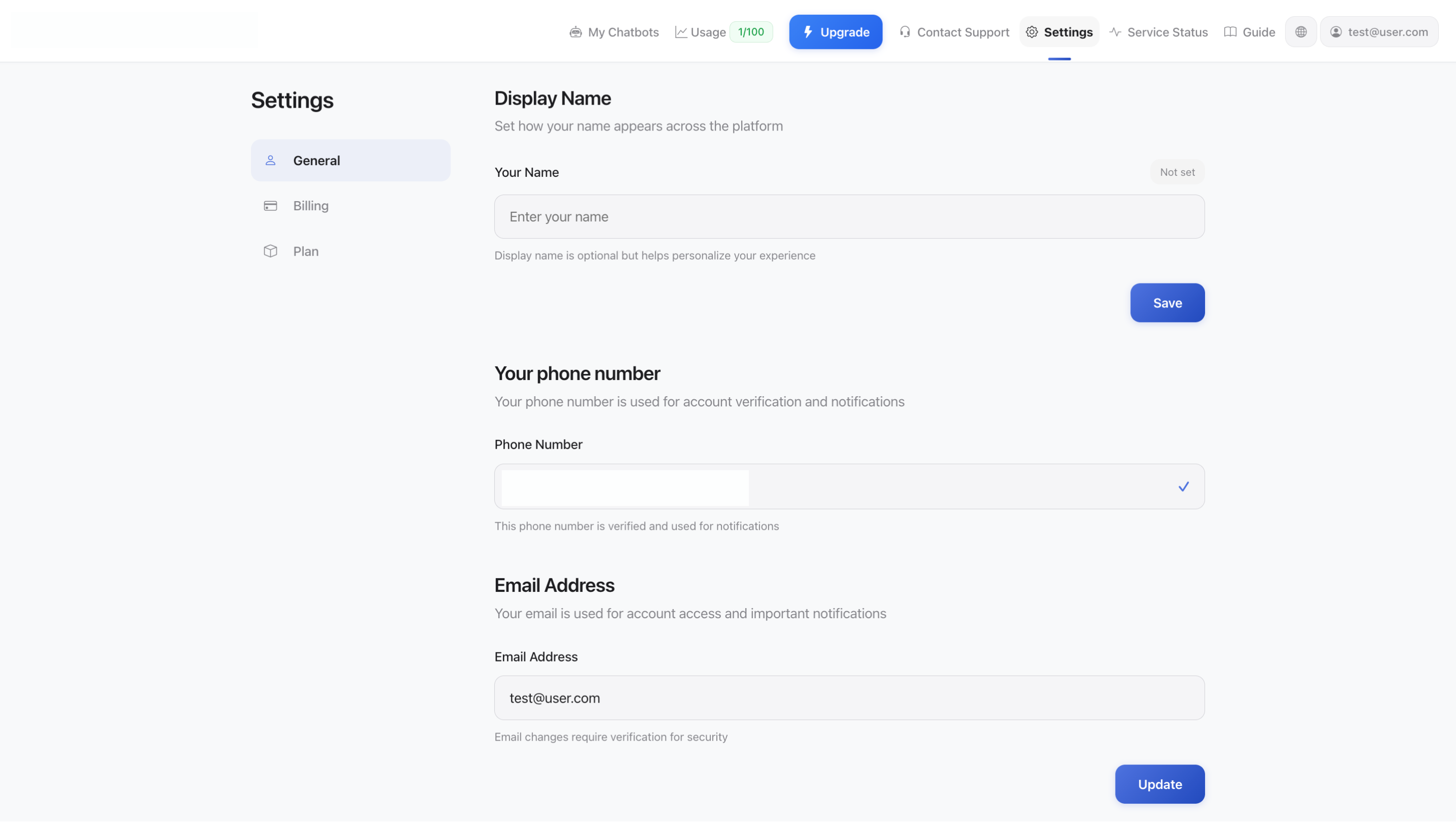 Configuración de la cuenta - General