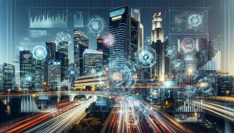 IA analizando datos del mercado bursátil en una interfaz digital futurista